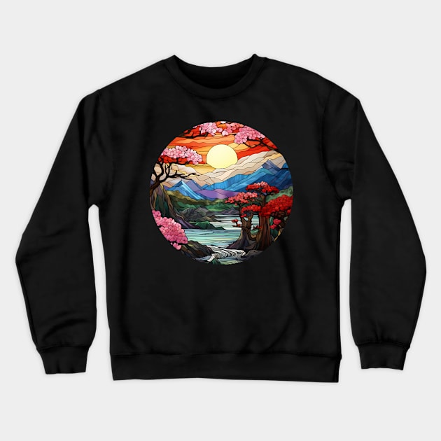 Blue Mountain Sakura Blossoms Crewneck Sweatshirt by Seraphine